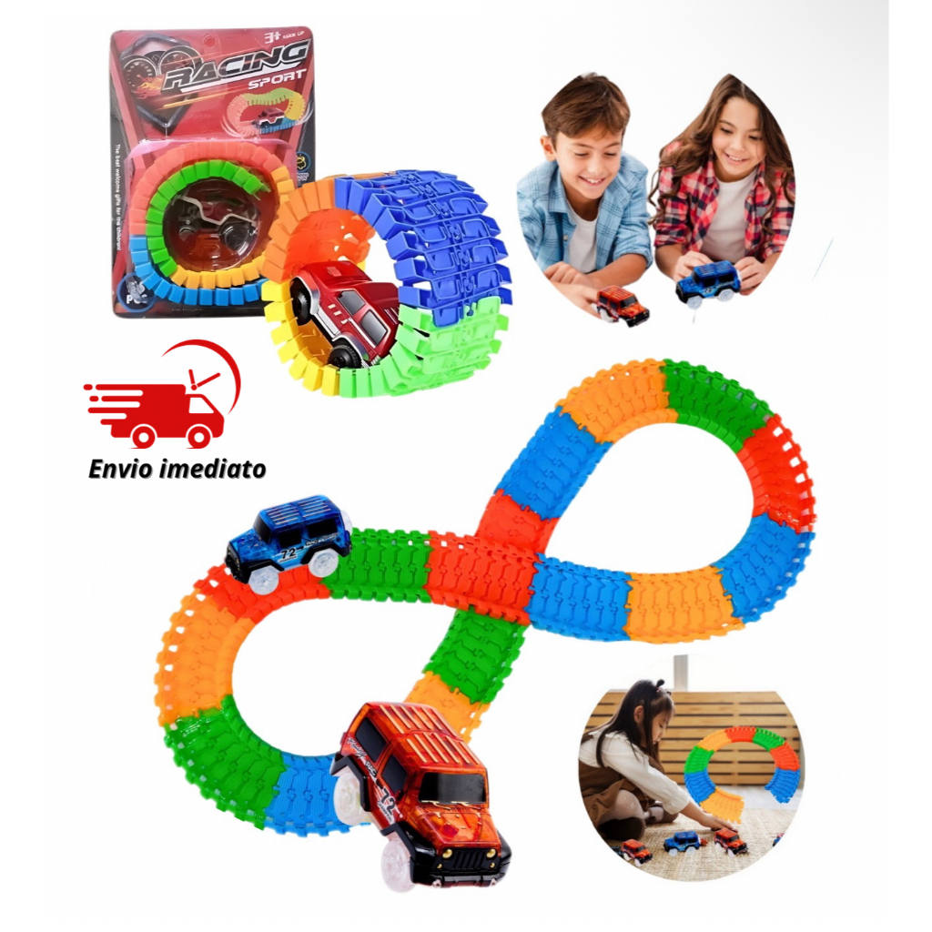 Kit 56 Peças Pista Trilha Maluca Mágica Infantil Brinquedo Colorido Loop Carrinho Com Luz
