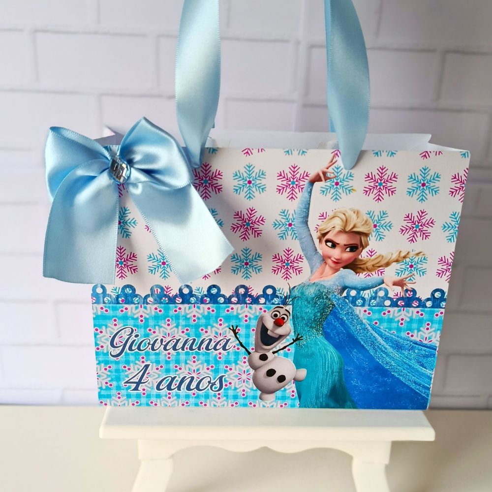 Sacola M 20x15 Personalizada Frozen Lembrancinha infantil com Alça e Laço de Cetim