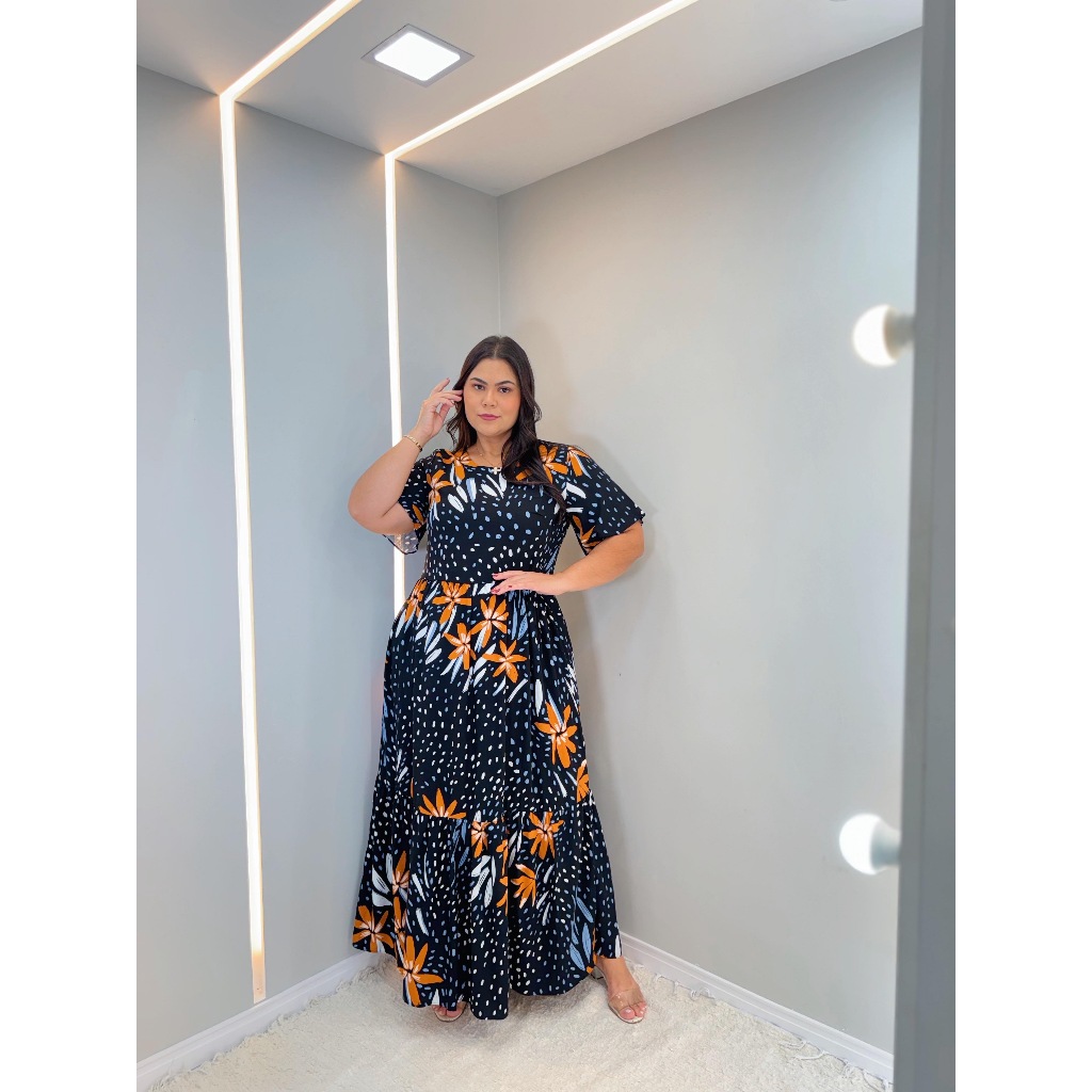 Vestido Casual de Verão com manga  Simples e Estampado para Uso Diário, Plus Size (Estampado  Geométrico    Casual    Pa