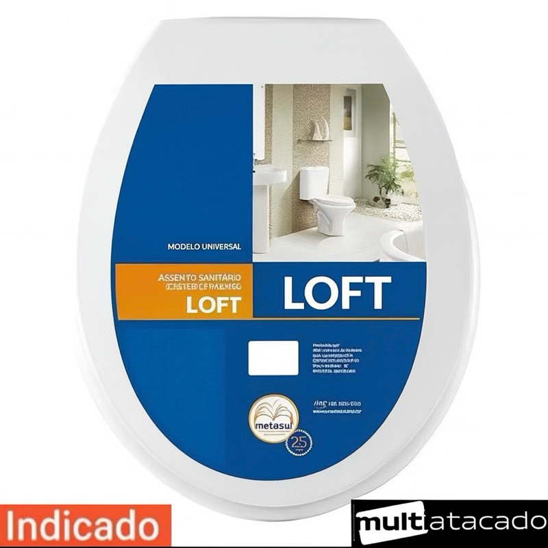 Assento Sanitário Loft Basico Branco Oval  Slim Universal Metasul Tampa De Vaso tampa NÃO Almofadado