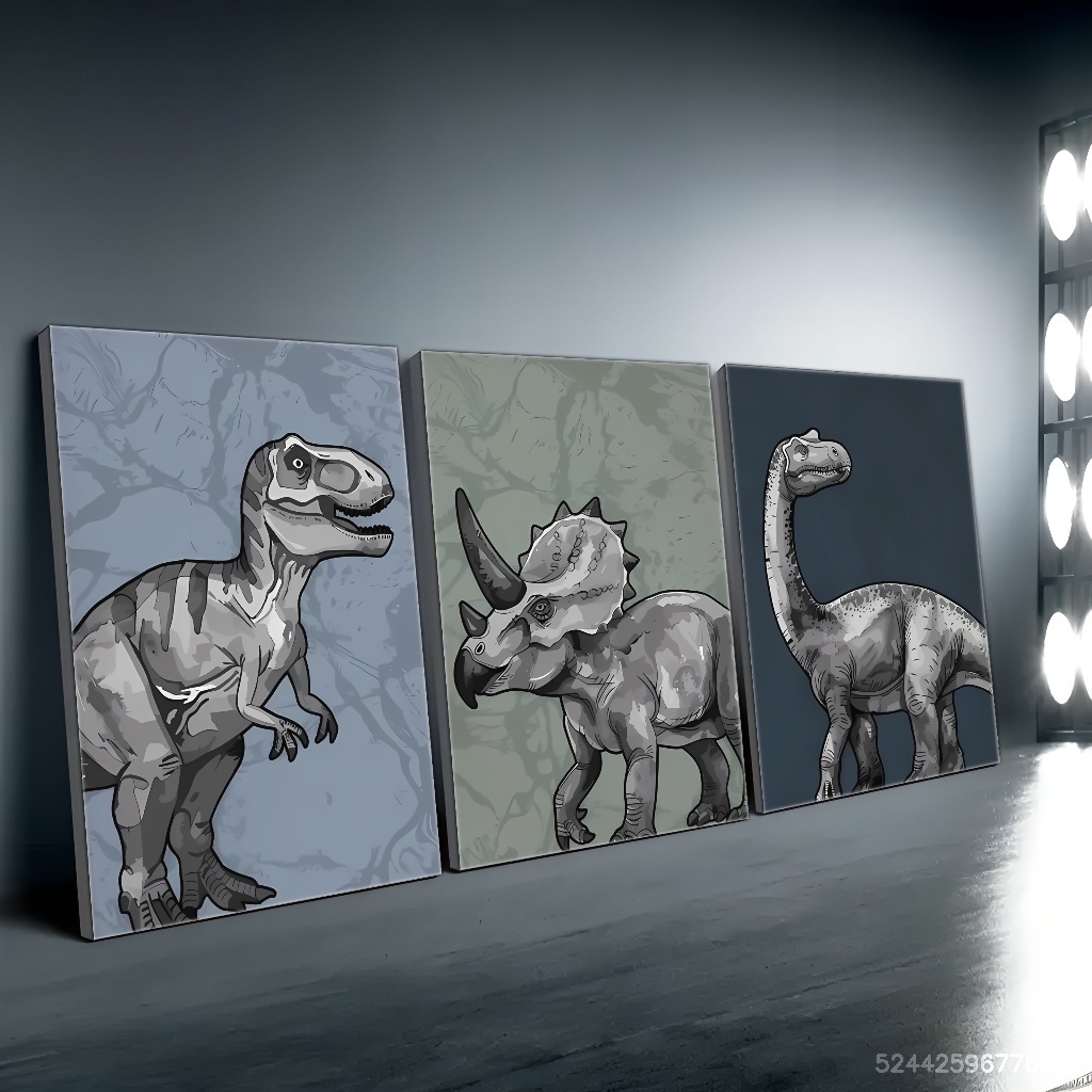 Quadros Decorativos Dinossauros Vintage T-Rex Triceratops 3 Peças Arte Parede Quarto em Oferta na Shopee
