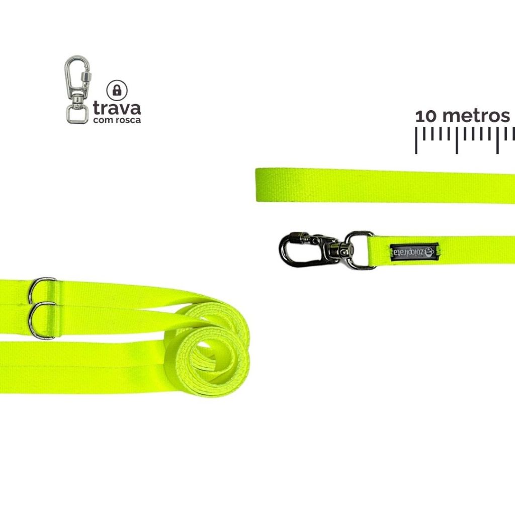 Guia Longa para Cachorro 10 Metros | Treinamento e Passeio | Antienrosco | Neon Amarelo