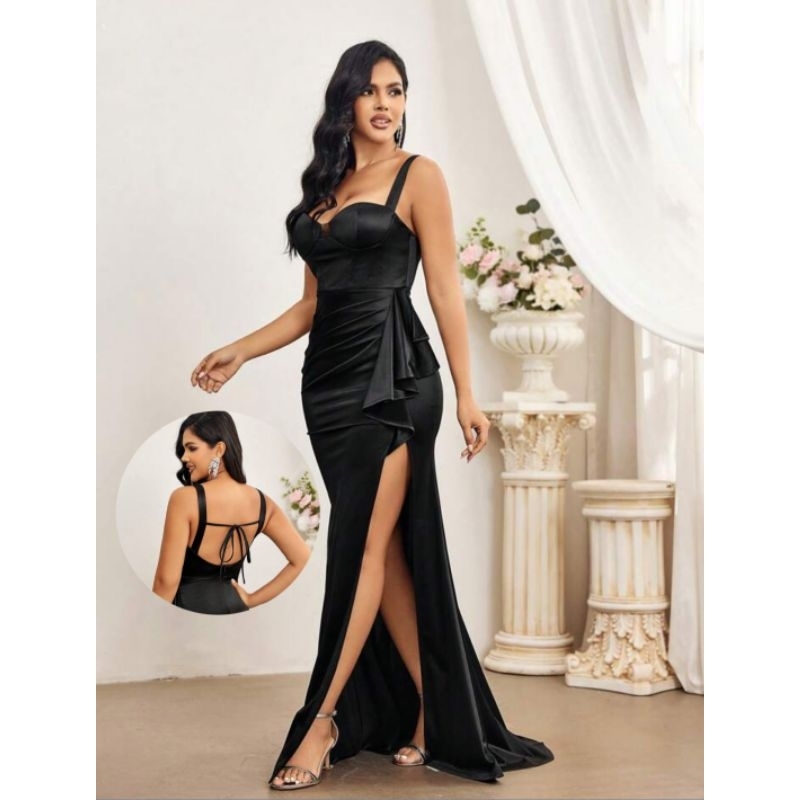 (BRECHÓ/BAZAR/DESAPEGO) Vestido de Festa Luxo adulto Casamento [Tamanho M-40] Preto longo