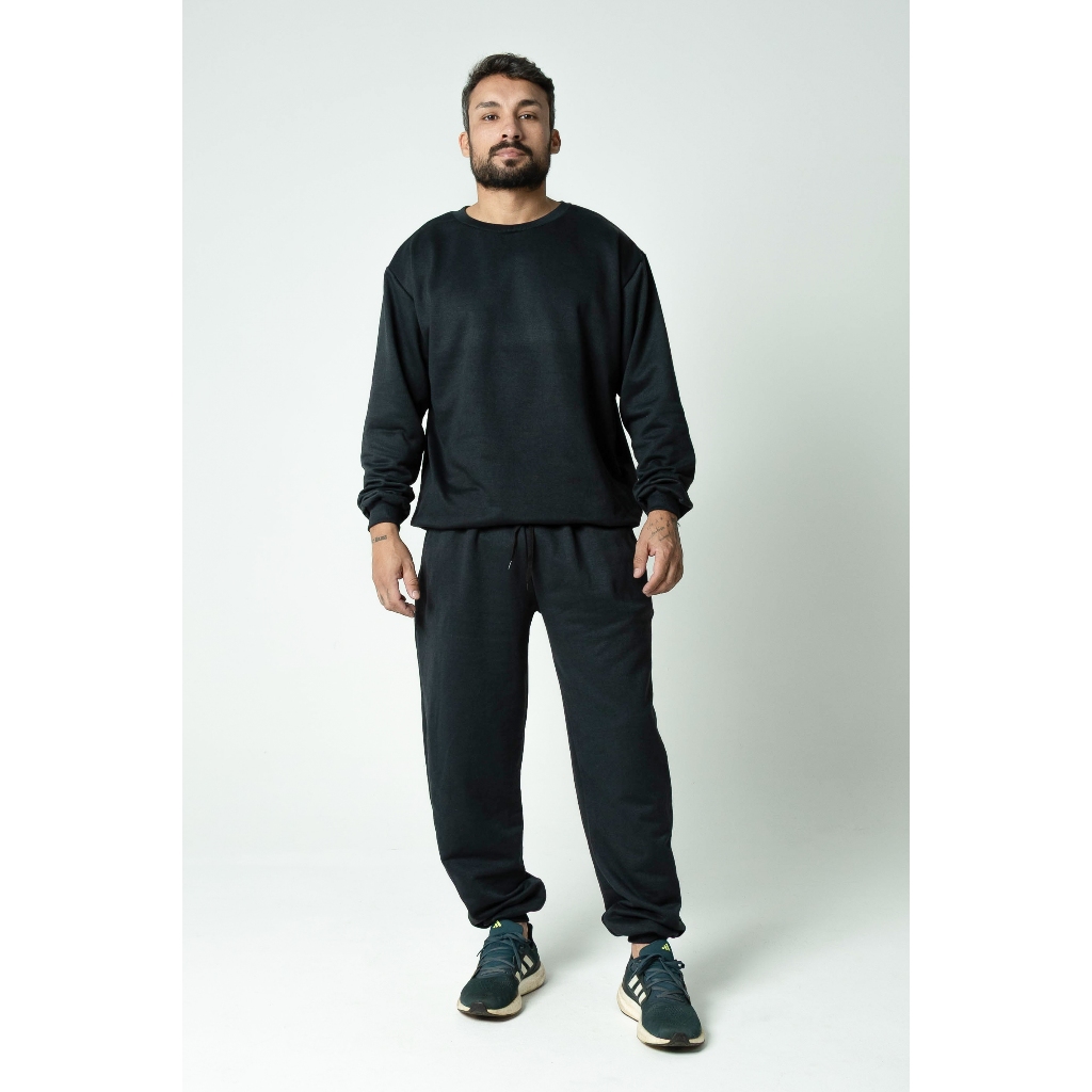 Conjunto Moletom Careca Sueter Gola Redonda Calça de Moletom Algodão Unissex Feminino Masculino Confortavel