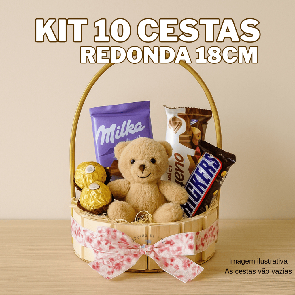 Kit 10 Cesta Presente Redonda Madeira Pinus 18cm Base Cesta Namorado Kit Cosmetico Cachepo...