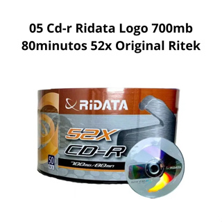05 Cd-r Ridata Logo 700mb 80minutos 52x Original Ritek em Oferta na Shopee
