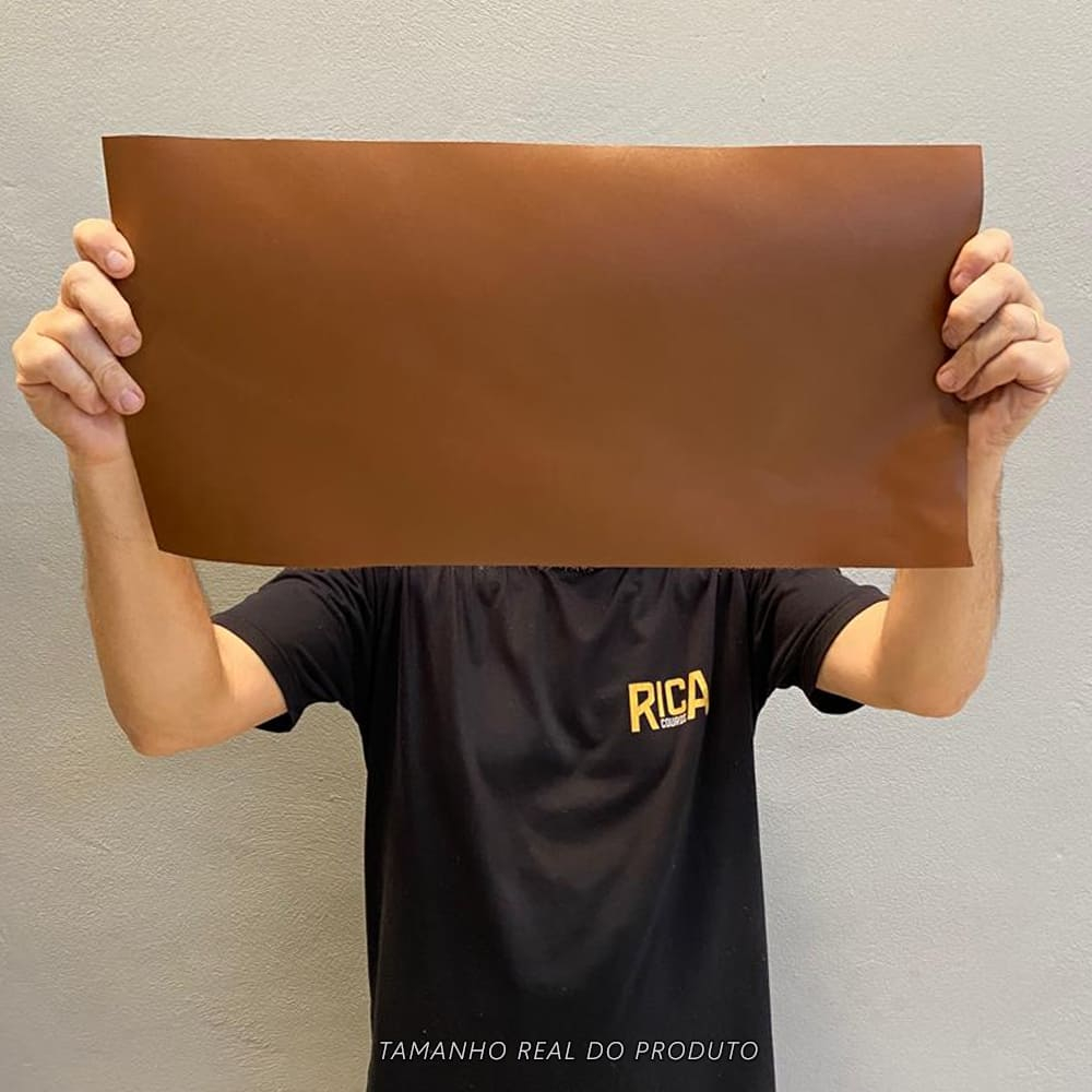 Painel de Couro Genuíno Tipo Madri - 25x50cm Retalho – Placa Textura Leve - Cor: Caramelo