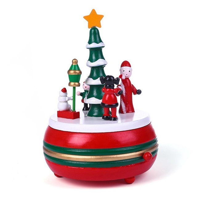 Enfeite de Natal Musical 21cm Music Box Madeira Artesanal Vila Natalina Papai Noel Árvore de Natal