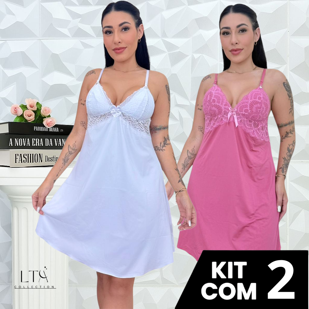 Kit 2 Camisola Amamentação Abre Fácil Gestante Grávida Pijama Conforto Pós Parto Maternidade em Oferta na Shopee