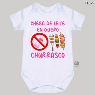 body roupa de bebê chega de leite eu quero churrasco f1679 em Oferta na Shopee