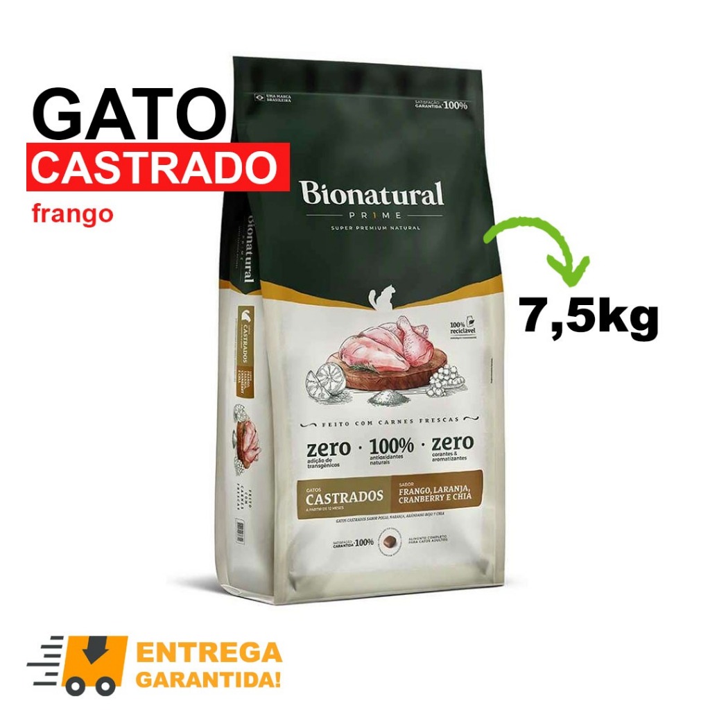 Ração Natural Bionatural Prime Super Premium Gatos Castrados 7.5kg Frango Envio Imediato em Oferta na Shopee