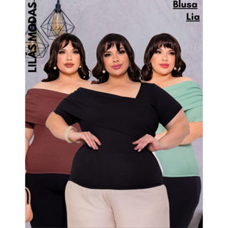 Blusa Plus Size Canelada Feminina Manga Curta Moda Casual em Oferta na Shopee