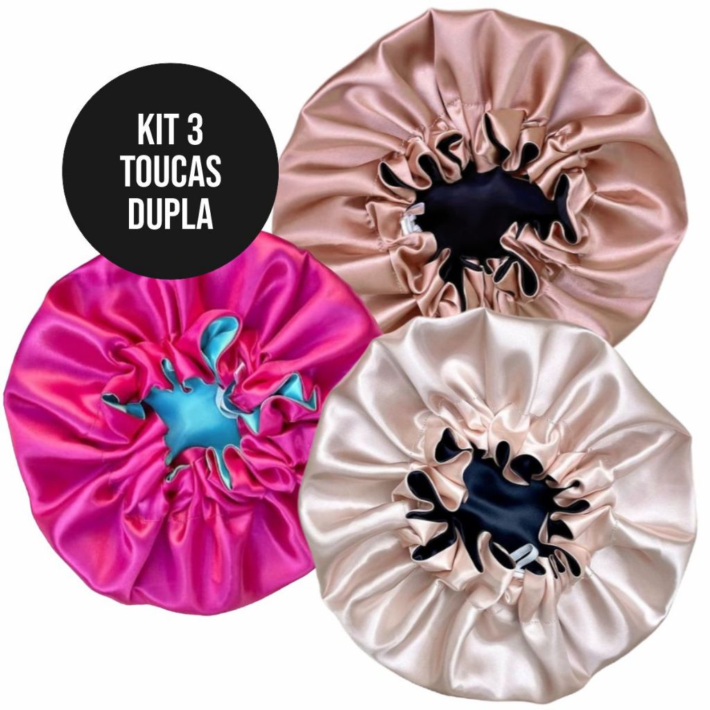 3 Toucas de Cetim Dupla Face Ajustável em Oferta na Shopee