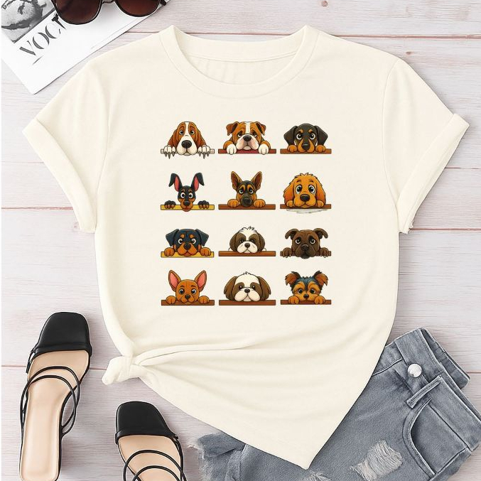 Camiseta Camisa Blusa T-shirt Feminina 100%Algodão Cachorros Fofo Delicada Variedades em Oferta na Shopee