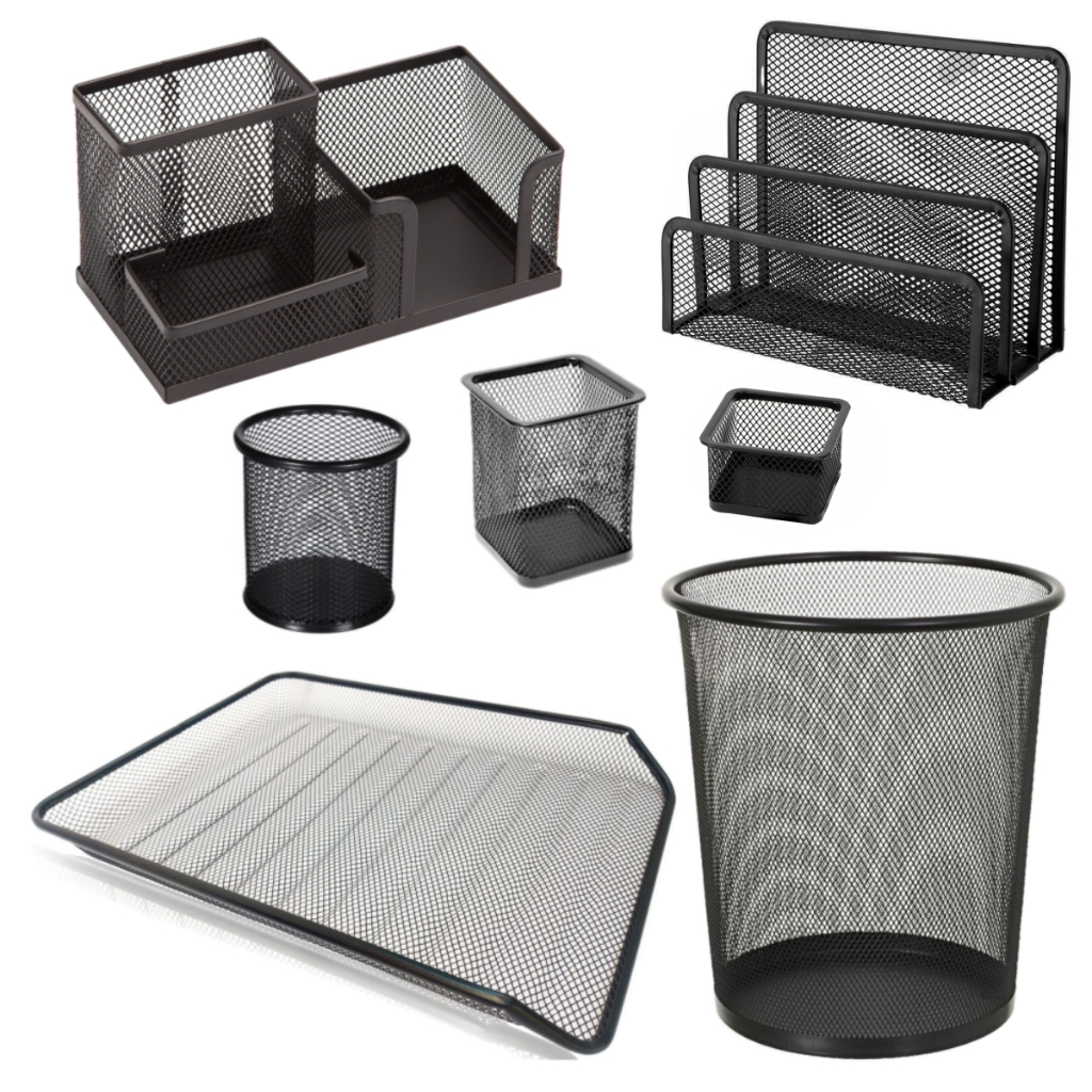 Kit Escritório 7 Peças Bandeja Porta Treco Lixeira Aramado Porta Carta Caneta Clips em Oferta na Shopee