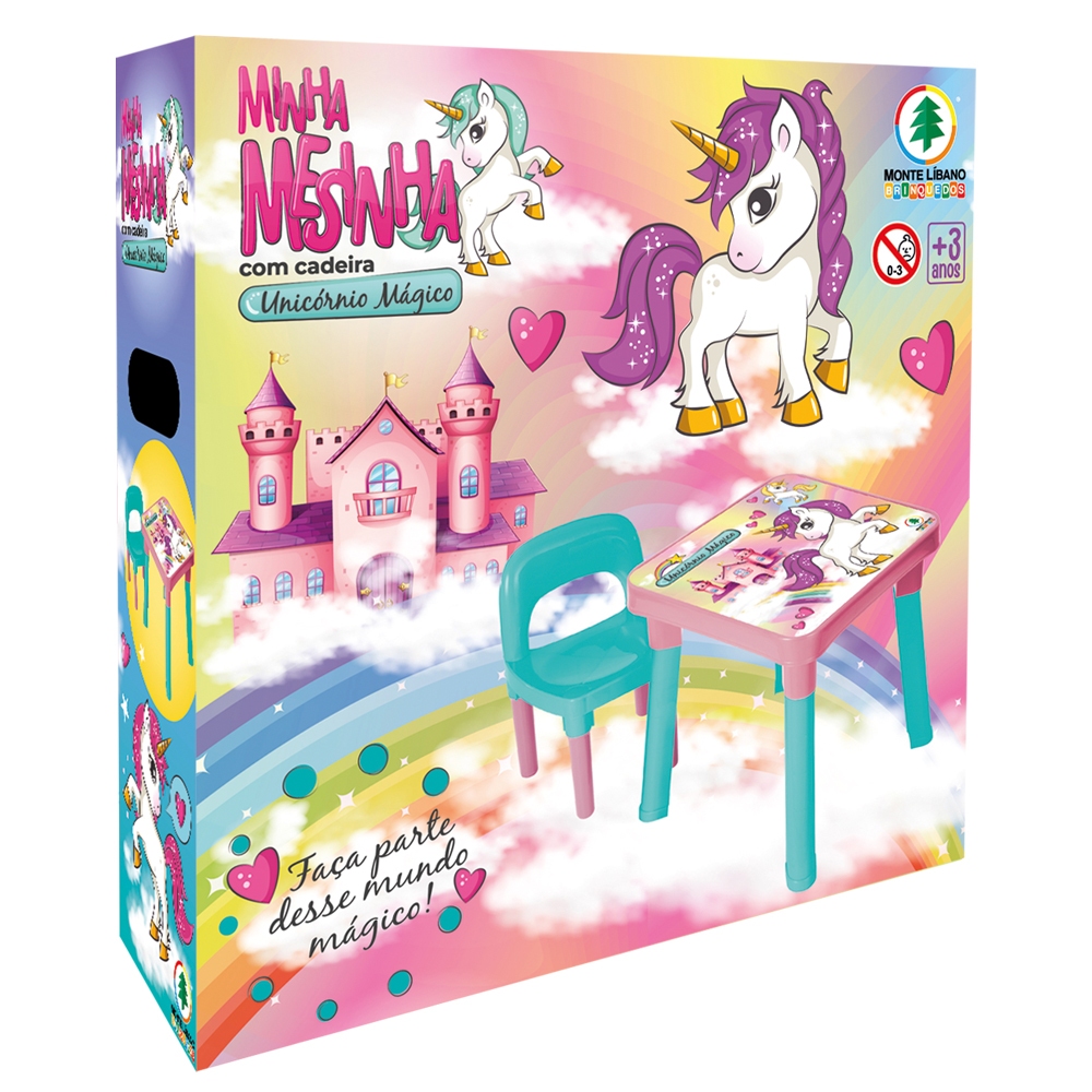 Mesa Unicórnio Mesinha Infantil Didática + Cadeira - Monte Líbano