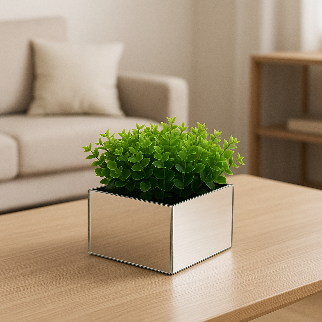 Decoração Sala Vaso Espelho Quadrado com Planta Artificial em Oferta na Shopee