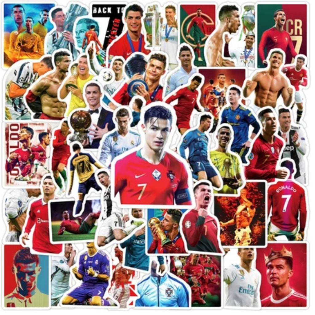 Kit 50 Adesivos Cristiano Ronaldo Cr7 Colantes United Manchester Real Madrid Portugal Futebol Neymar