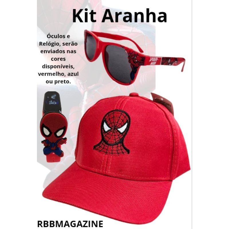 Boné do Homem-Aranha + Óculos + Relógio Resistente – Kit Cheio de Aventura! em Oferta na Shopee