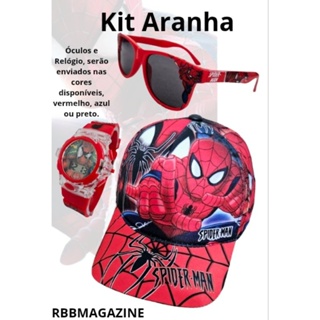 Combo Aranha: Boné + Óculos + Relógio com Música e Luz em Oferta na Shopee