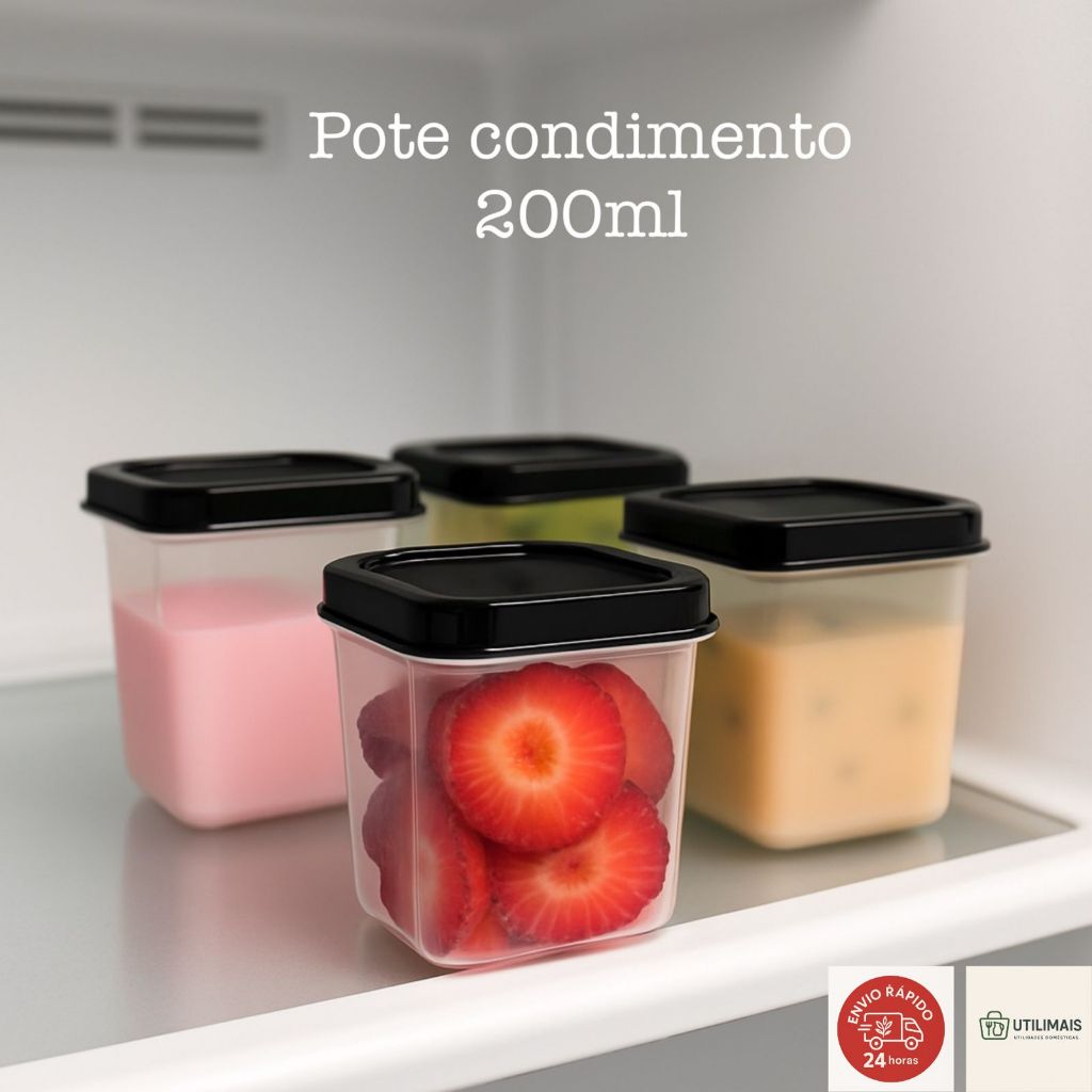 Jogo até 24 Potes 200ml kit  - Mantimento - Plástico -  Hermético - Multiuso - Porta tempero -