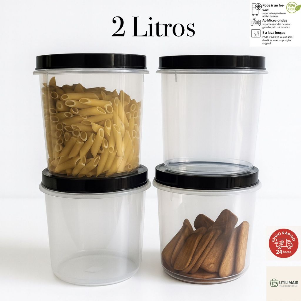 Jogo até 12 Potes 2 Litros Mantimento Plástico com Tampa de Rosca Hermético Multiuso Kit Organizador em Oferta na Shopee