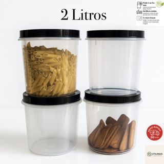 Jogo até 12 Potes 2 Litros Mantimento Plástico com Tampa de Rosca Hermético Multiuso Kit Organizador em Oferta na Shopee