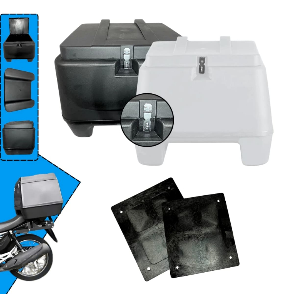 Baú Bauleto 80 Litros Titan Bros Cg Fan Com Placa de Fixação Pro Tork Original Plástico Branco Preto em Oferta na Shopee