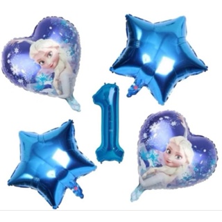 🎈 Kit c/5 Balões Metalizados Frozen Elsa Azul Coração Estrela mede 45 cm/ Número mede 40 cmFesta Infantil em Oferta na Shopee