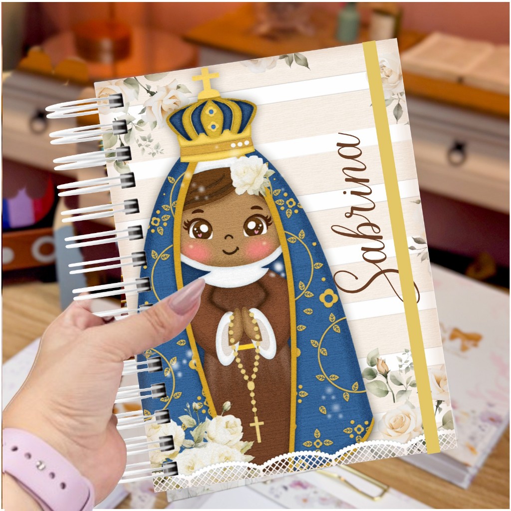 Caderno Santinhas Católico A5 Personalizado  | Caderno de Orações | Caderno Religioso Católico | Anotações e Devoção