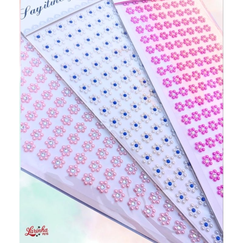 Cartela de brilhos Adesivos Flor de Pérola - 3 unidades com 160 adesicos cada cartela em Oferta na Shopee