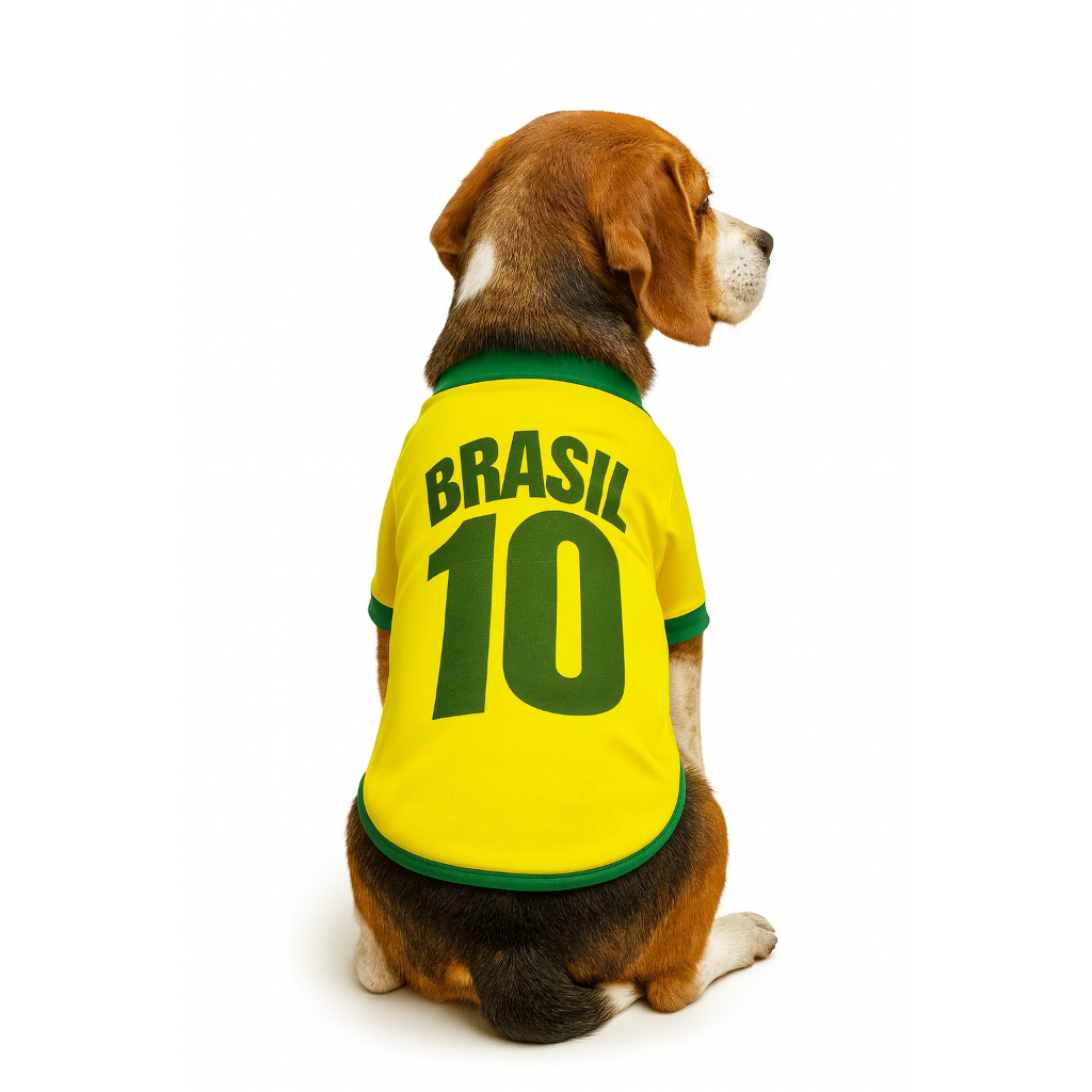 Roupinha PET Camisa para Cachorros e Gatos , BRASIL 10, Copa do mundo, Torcedor Brasileiro