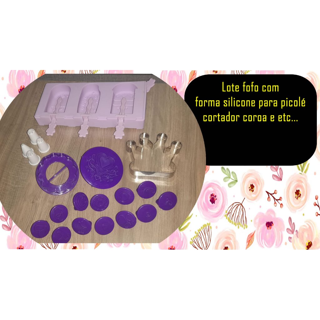Lote fofo com forma silicone para picolé cortador coroa e etc...