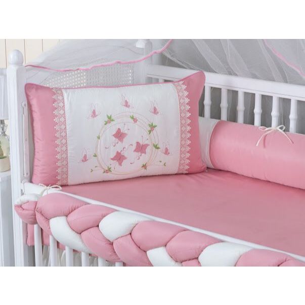 Kit Berço Americano e Nacional 9 Peças Borboletas (413) Lateral Trançada Menina + SAIA DE BERÇO