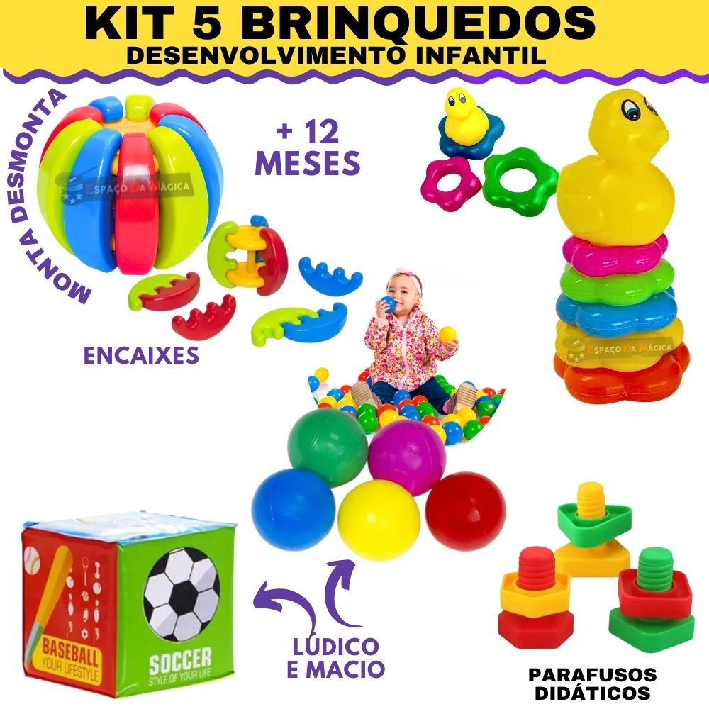 Brinquedo Educativo Montessori Peças De Encaixe Criança 1 Ano - Kit 5 Peças Menino Menina Presente Variado