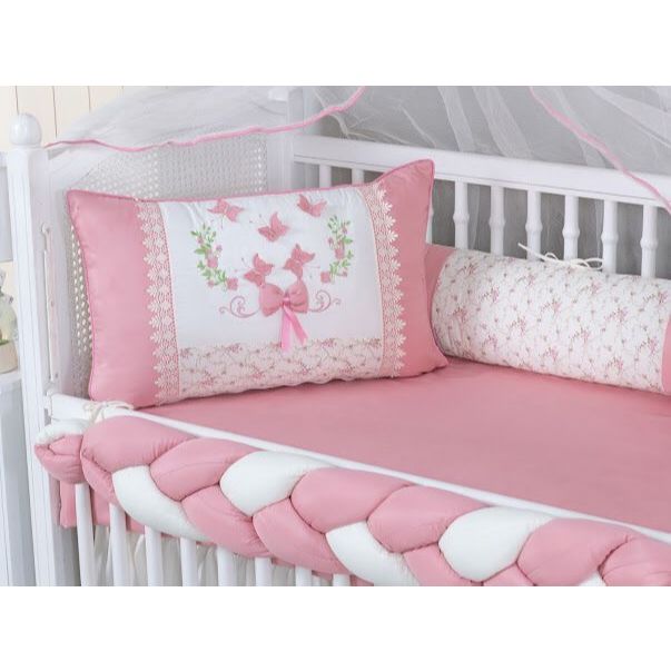 Kit Para Berço Americano e Nacional 10 Peças Laço/Borboletas Lateral Trançada Menina + SAIA DE BERÇO