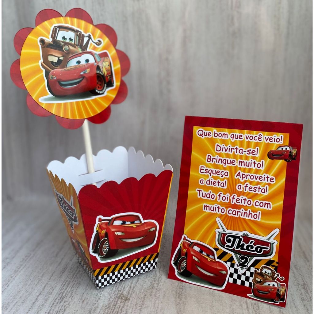 Kit Centro de mesa Cachepot Carros Relâmpago McQueen Personalizado com Nome | Cachepot Festa Infantil Aniversário Chá