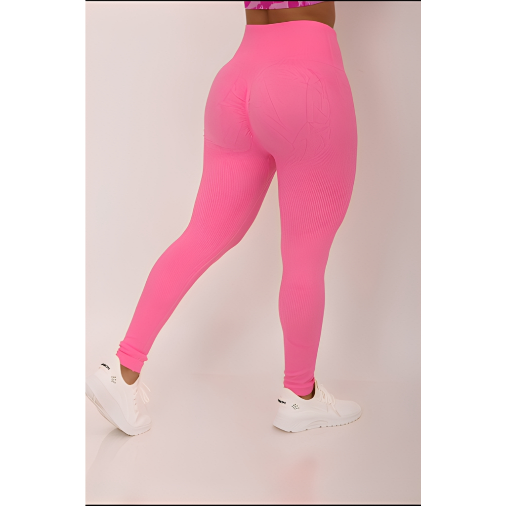 Calça Legging Canelada Cintura Alta Poliamida Importada para Academia Feminina Modelagem Empina Bumbum Fitness