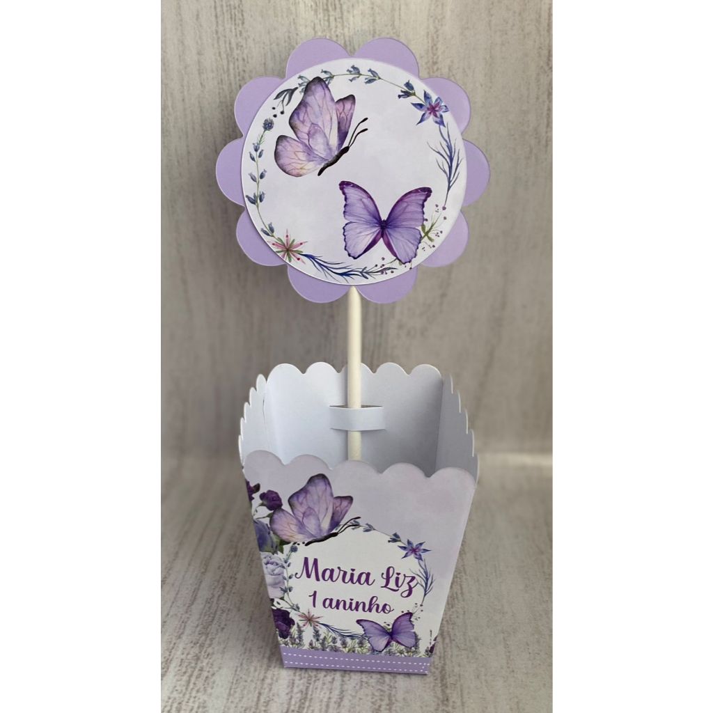 Centros de mesa Borboleta Lilás Jardim Personalizado com Nome | Cachepot Festa Infantil Chá Aniversário Decoração
