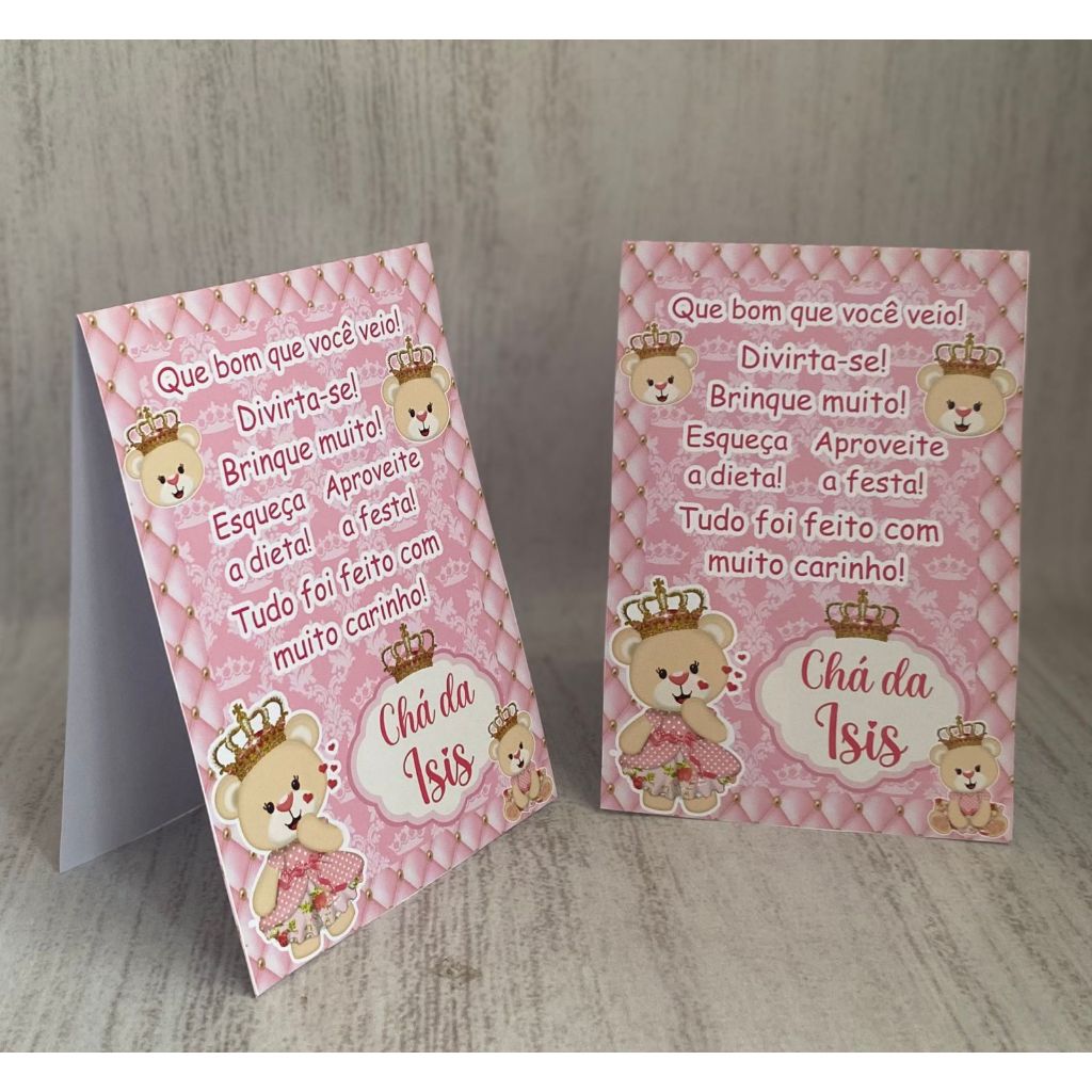 Plaquinha de agradecimento de Ursinha Princesa Personalizado com Nome |Festa Infantil Chá Aniversário Decoração