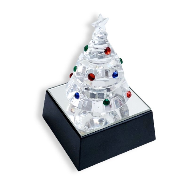 Enfeite Mini Árvore Led de Natal em Acrílico Base de Vidro