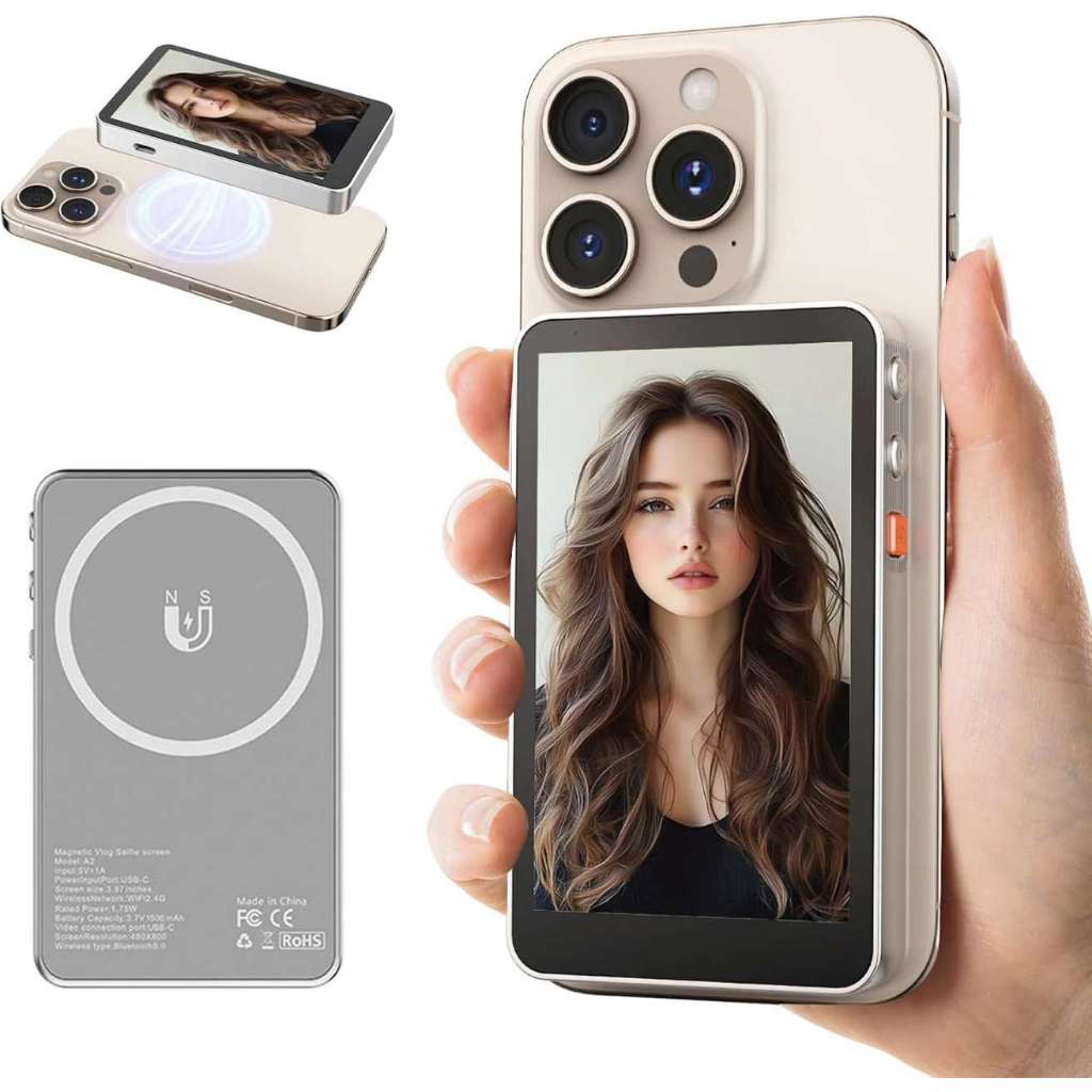 Tela De Monitor Magnético Sem Fio Para Usar Câmera Traseira Do Smartphone Selfie Vlog Gravação De Vídeo A2