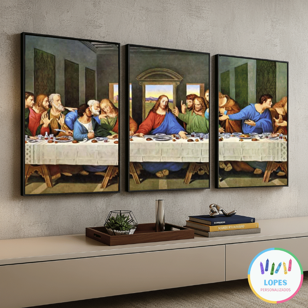 Kit 3 Peças Placa Quadros Decorativos Decoração Ultima Ceia Santa Ceia  MDF