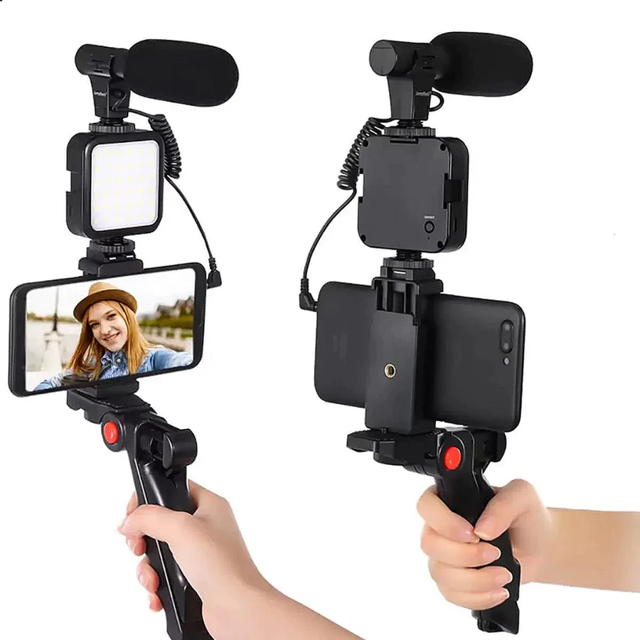 Tripé Estabilizador de Mão kit 5 em 1 gimbal Microfone Celular Gravação De Vídeo transmissão ao vivo