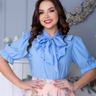 Blusa feminina evangelica babado  curta em Oferta na Shopee