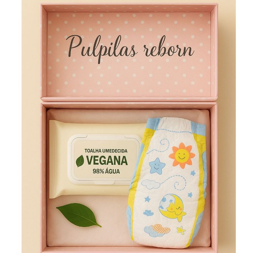 Bebê reborn Kit 5 Fraldas Descartáveis + Lenços sem alcool - Bebê Reborn