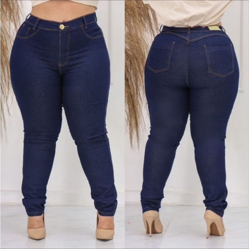 calça skinny jeans escura plus size com laycra feminina wissam jeans