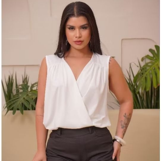 Regata Feminina Social Suplex Transpassada Com Decote cote  V em Oferta na Shopee