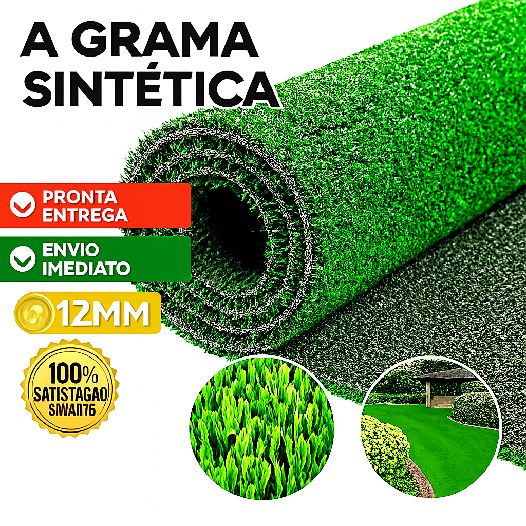 6m² Grama Sintética Decorativa Esportiva Academia Crossfit Piscina Varanda Pet 12mm (2,00m x 3,00m)