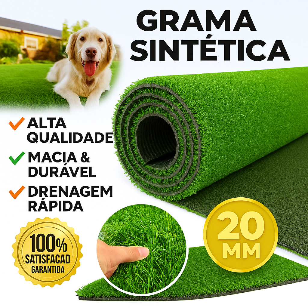 24m² Grama Sintética Decorativa Esportiva Jardim Jardinagem Varanda Pet Piscina 20mm - 2m X 12m